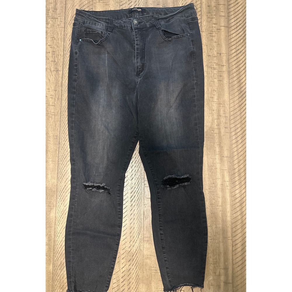 Refuge Black Wash Distressed Raw Hem Skinny Jeans Women's Size 14